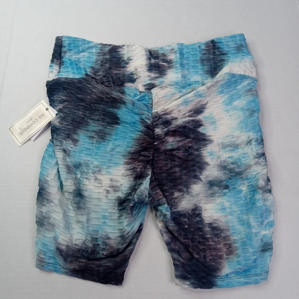 No Comment Textured Biker Shorts Women's Size XL Blue Black Tie-Dye Pattern